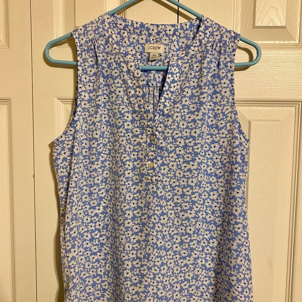 J. Crew Blue and White Cottage Floral V-Neck Popover